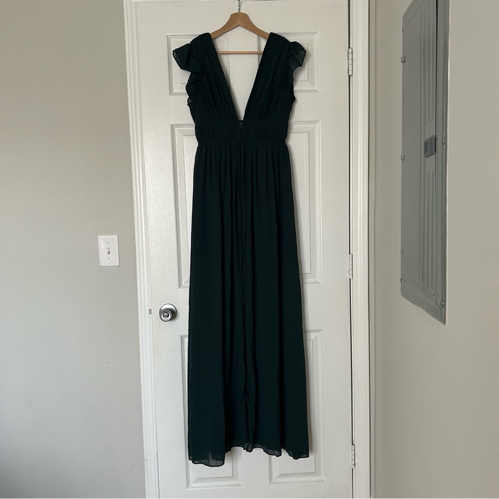 Lulus I’m All Yours Ruffled Maxi Dress in Emerald Green Size Small